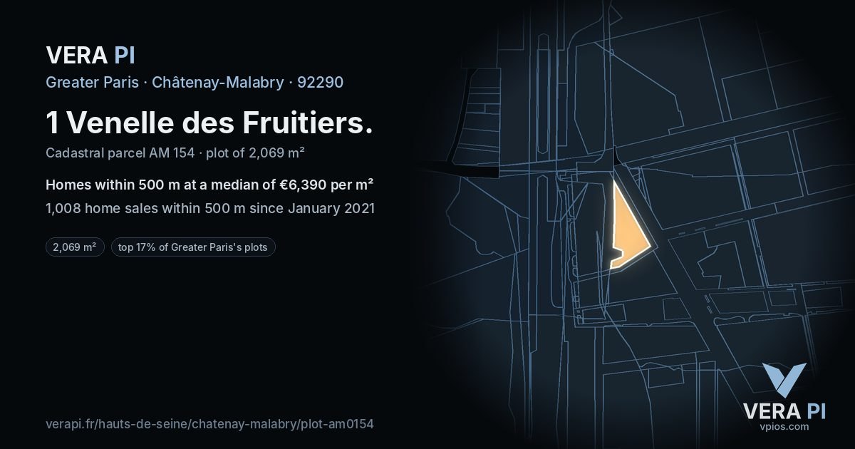 1 Venelle des Fruitiers, Châtenay-Malabry at night – the plot lit, the parcels around coloured by the prices near them