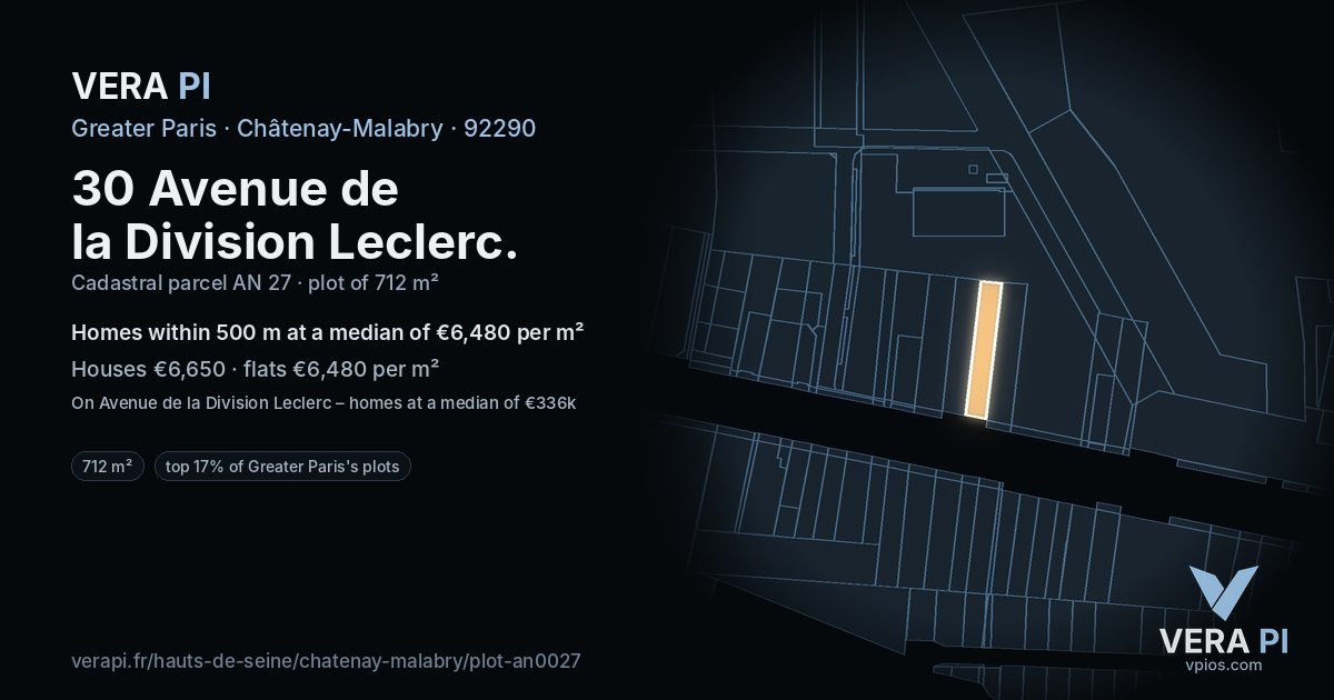 30 Avenue de la Division Leclerc, Châtenay-Malabry at night – the plot lit, the parcels around coloured by the prices near them