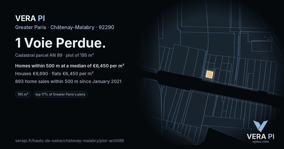 1 Voie Perdue, Châtenay-Malabry at night – the plot lit, the parcels around coloured by the prices near them