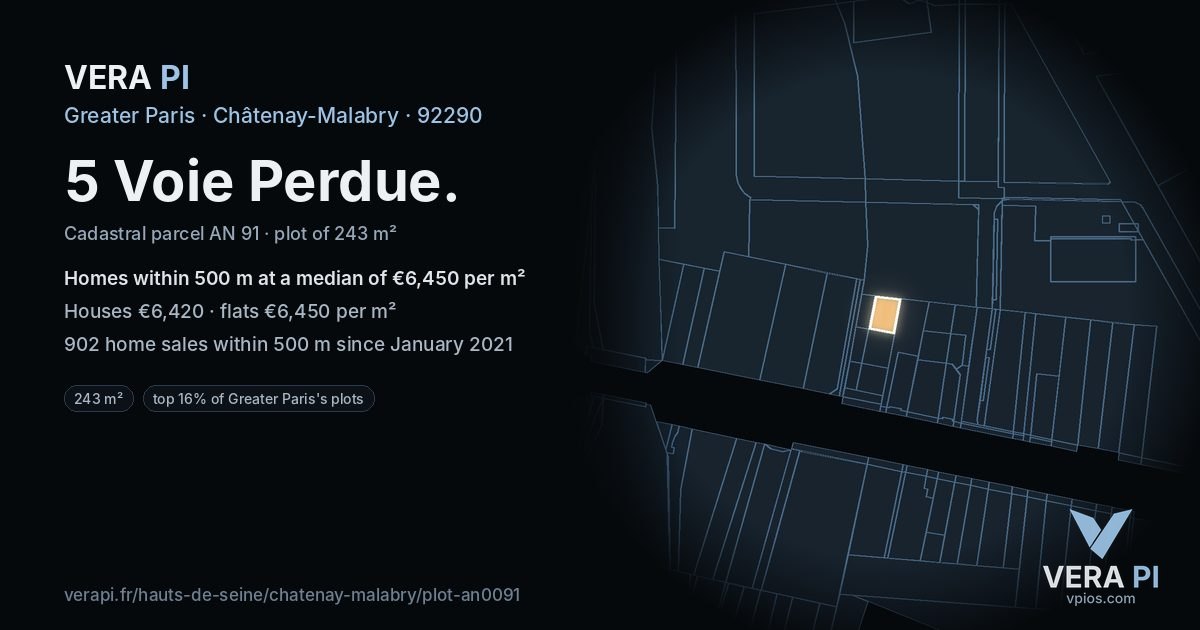 5 Voie Perdue, Châtenay-Malabry at night – the plot lit, the parcels around coloured by the prices near them