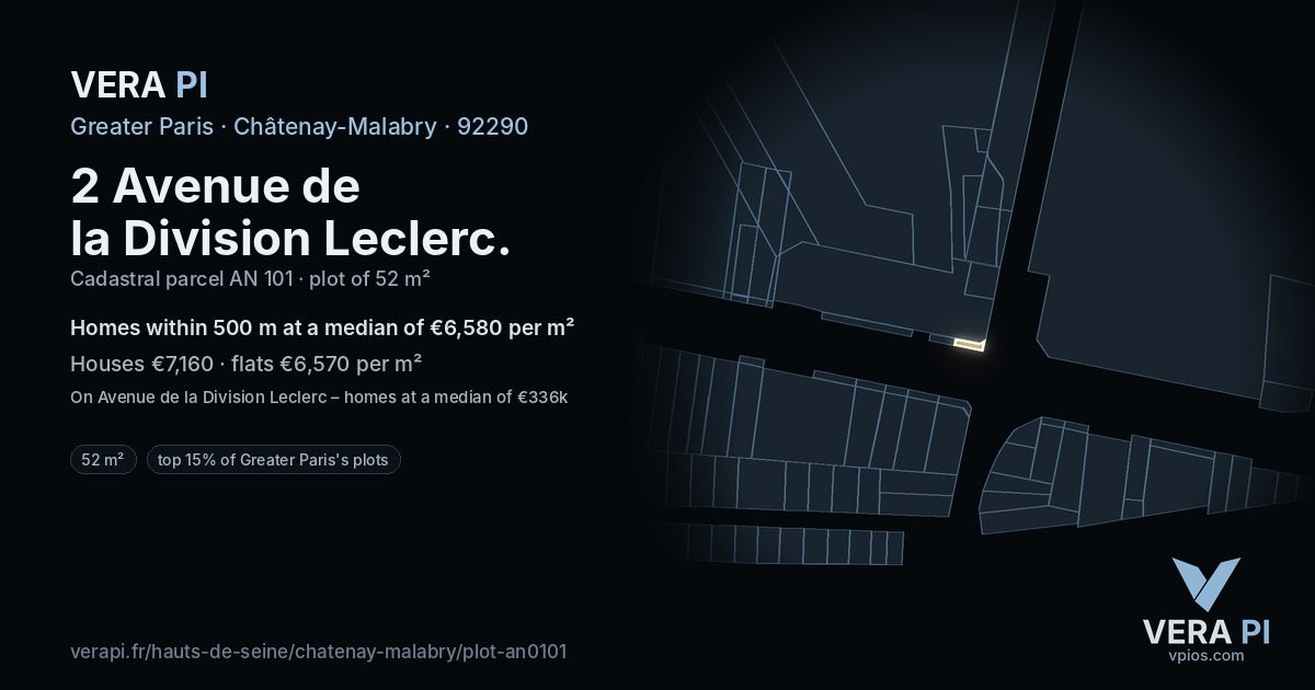 2 Avenue de la Division Leclerc, Châtenay-Malabry at night – the plot lit, the parcels around coloured by the prices near them