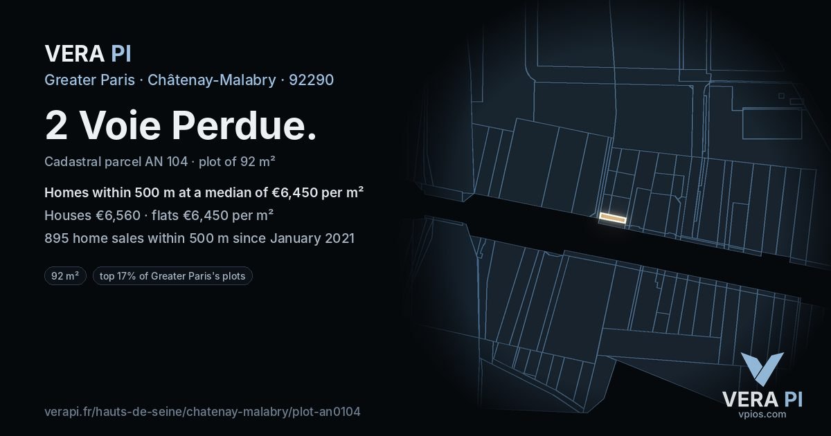 2 Voie Perdue, Châtenay-Malabry at night – the plot lit, the parcels around coloured by the prices near them
