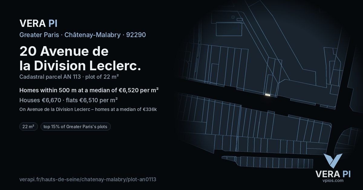 20 Avenue de la Division Leclerc, Châtenay-Malabry at night – the plot lit, the parcels around coloured by the prices near them