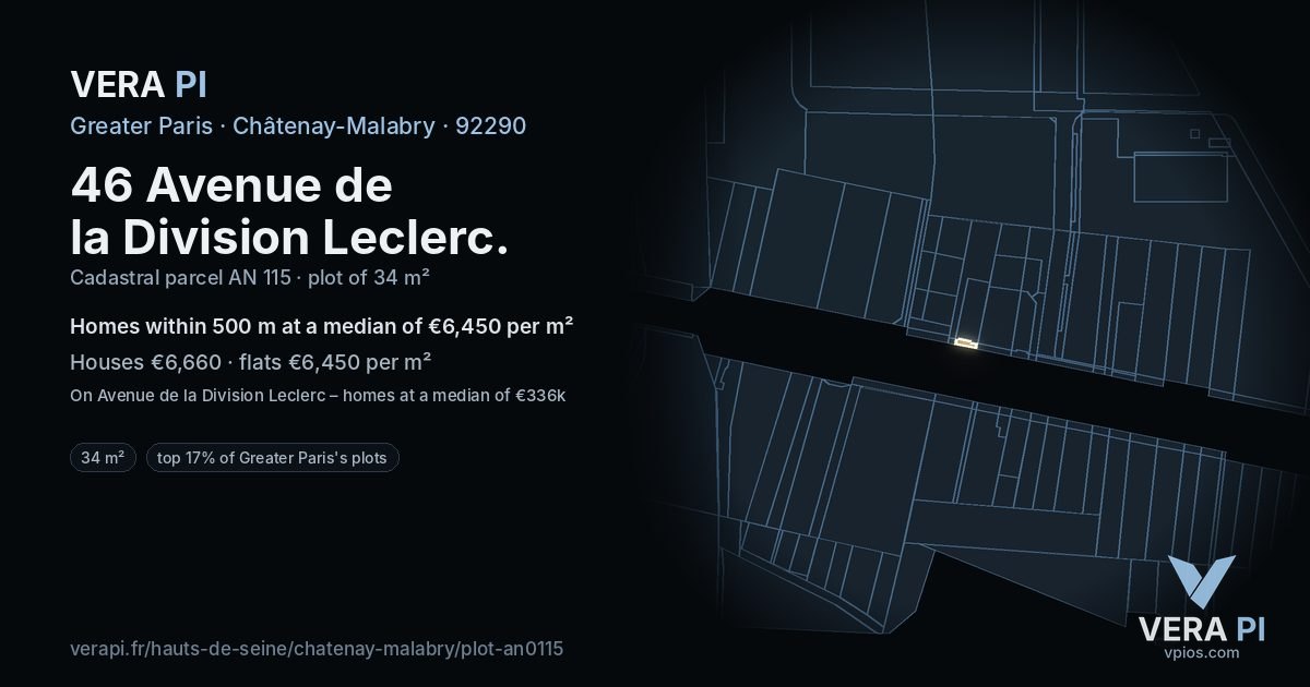 46 Avenue de la Division Leclerc, Châtenay-Malabry at night – the plot lit, the parcels around coloured by the prices near them
