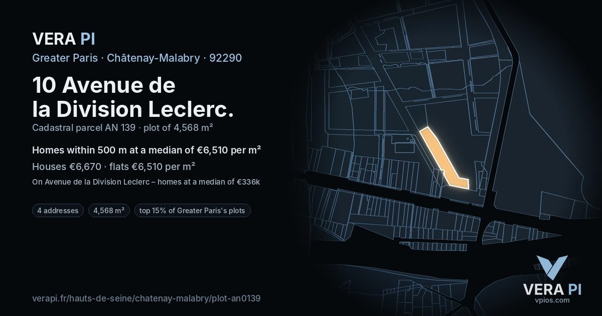 10 Avenue de la Division Leclerc, Châtenay-Malabry at night – the plot lit, the parcels around coloured by the prices near them