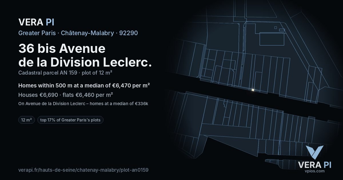 36 bis Avenue de la Division Leclerc, Châtenay-Malabry at night – the plot lit, the parcels around coloured by the prices near them