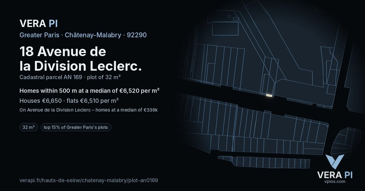 18 Avenue de la Division Leclerc, Châtenay-Malabry at night – the plot lit, the parcels around coloured by the prices near them