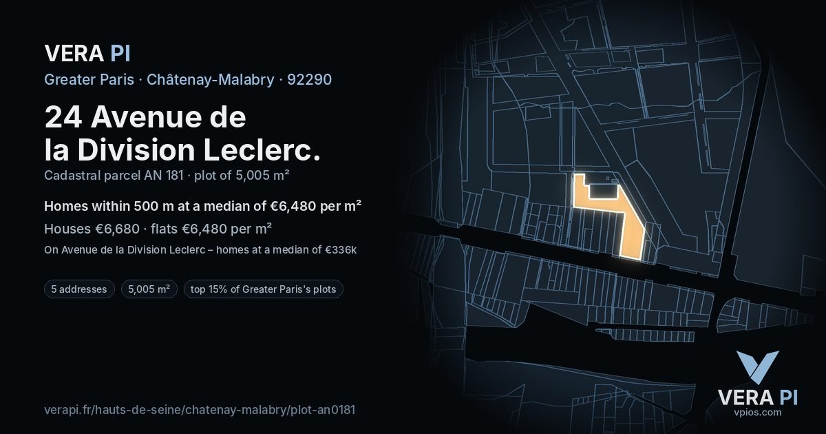 24 Avenue de la Division Leclerc, Châtenay-Malabry at night – the plot lit, the parcels around coloured by the prices near them