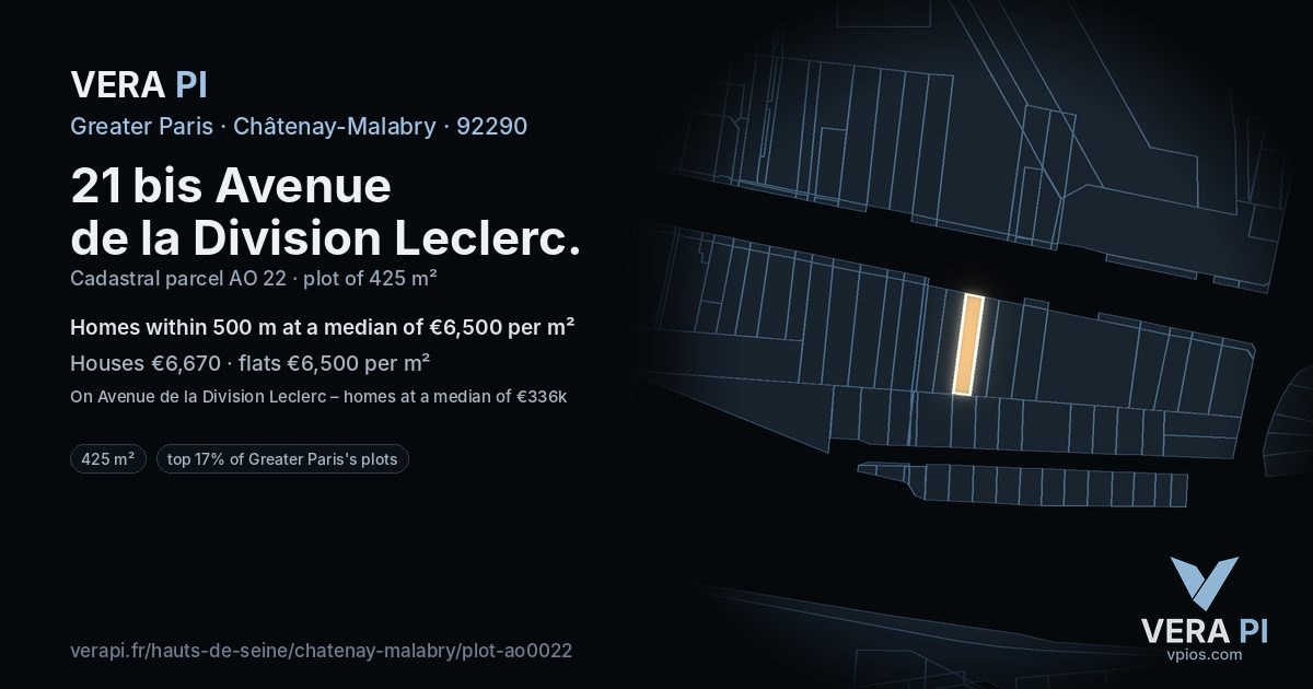 21 bis Avenue de la Division Leclerc, Châtenay-Malabry at night – the plot lit, the parcels around coloured by the prices near them