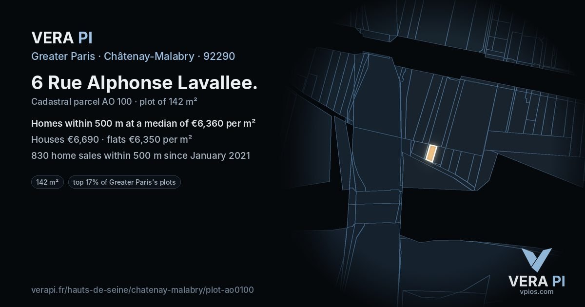 6 Rue Alphonse Lavallee, Châtenay-Malabry at night – the plot lit, the parcels around coloured by the prices near them
