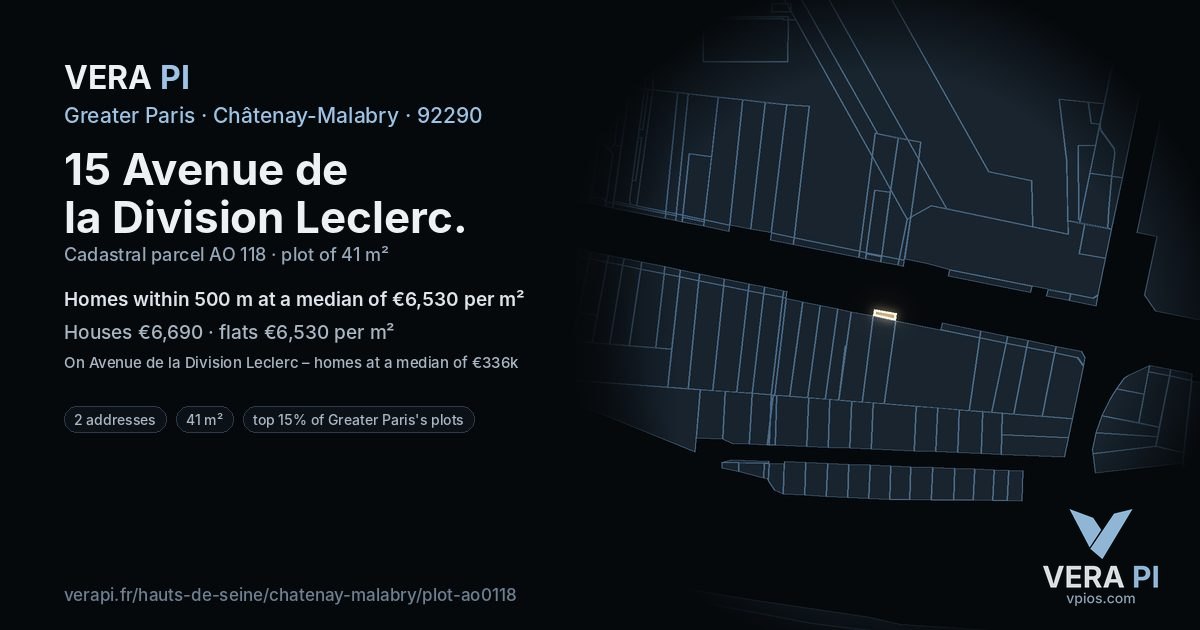 15 Avenue de la Division Leclerc, Châtenay-Malabry at night – the plot lit, the parcels around coloured by the prices near them