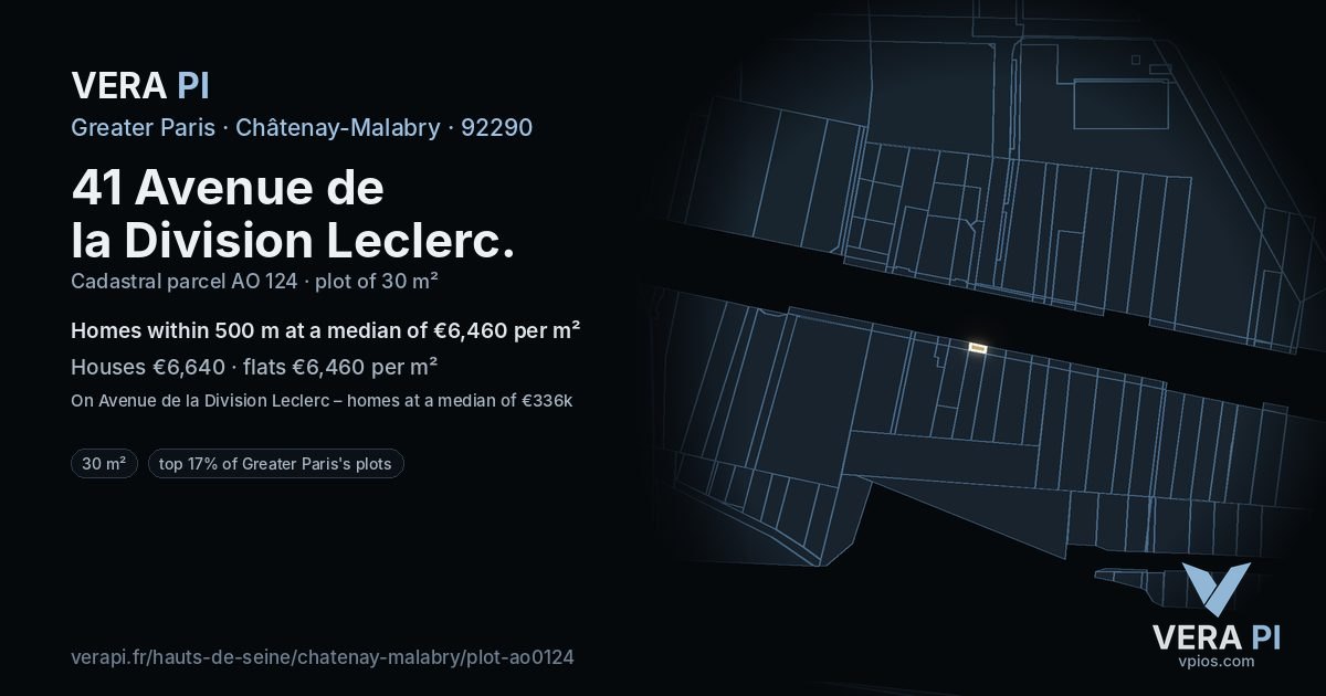 41 Avenue de la Division Leclerc, Châtenay-Malabry at night – the plot lit, the parcels around coloured by the prices near them