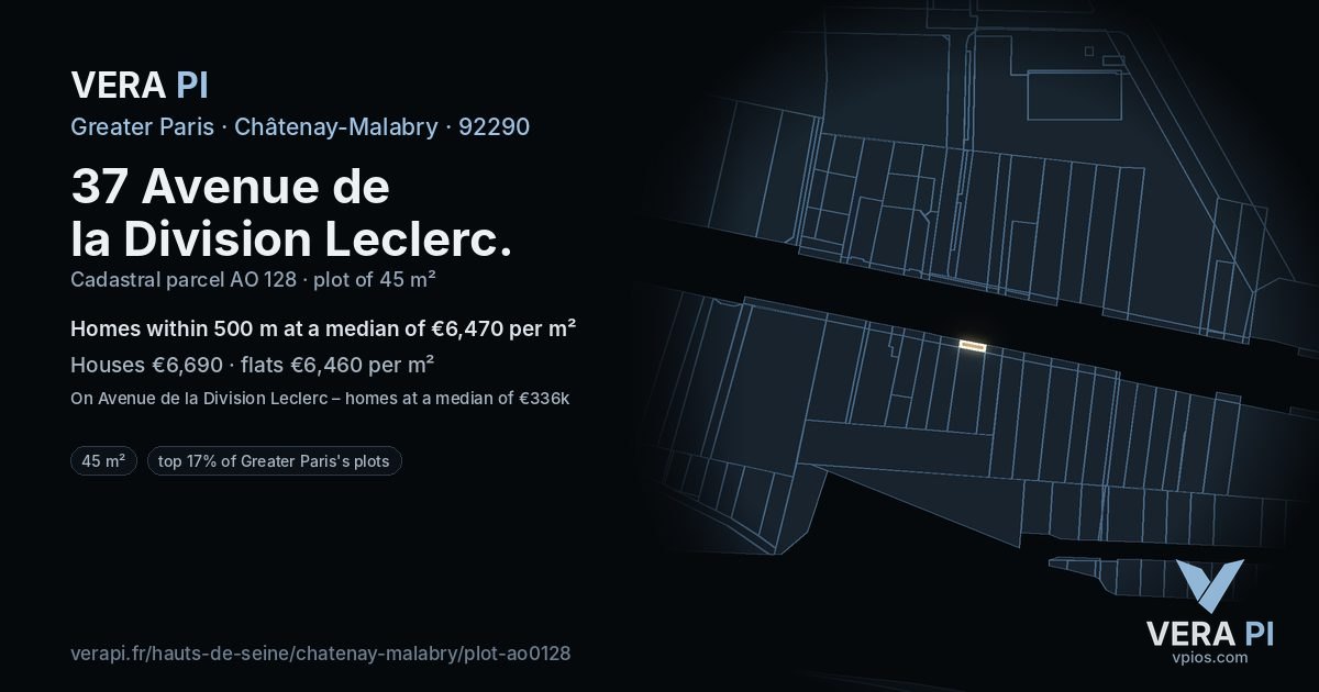 37 Avenue de la Division Leclerc, Châtenay-Malabry at night – the plot lit, the parcels around coloured by the prices near them