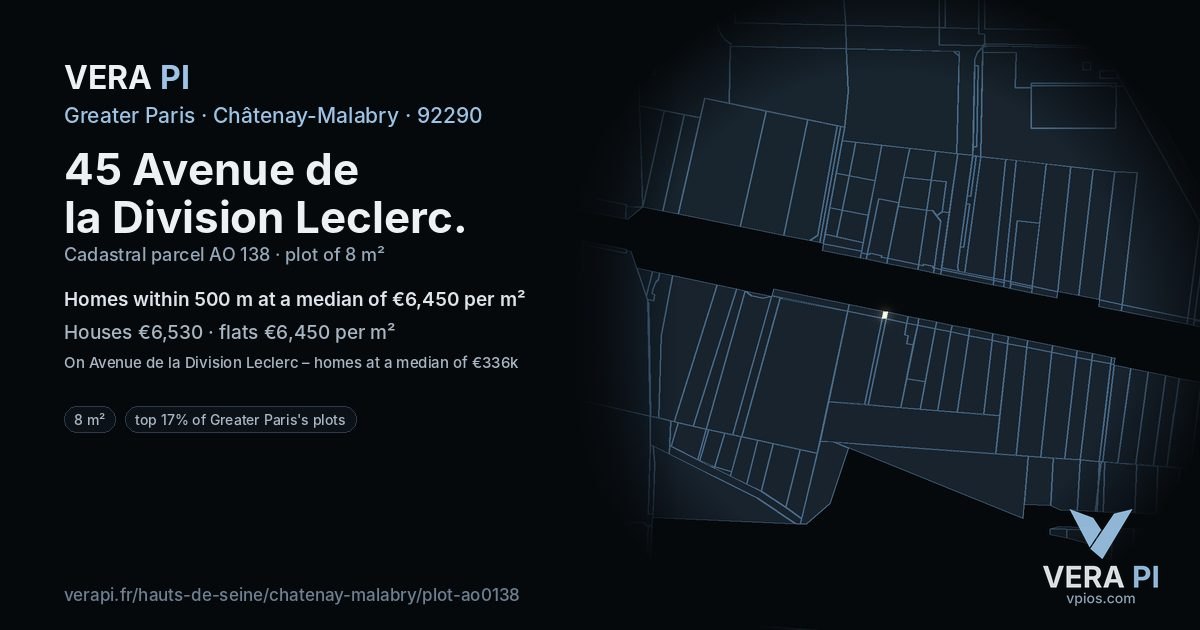 45 Avenue de la Division Leclerc, Châtenay-Malabry at night – the plot lit, the parcels around coloured by the prices near them