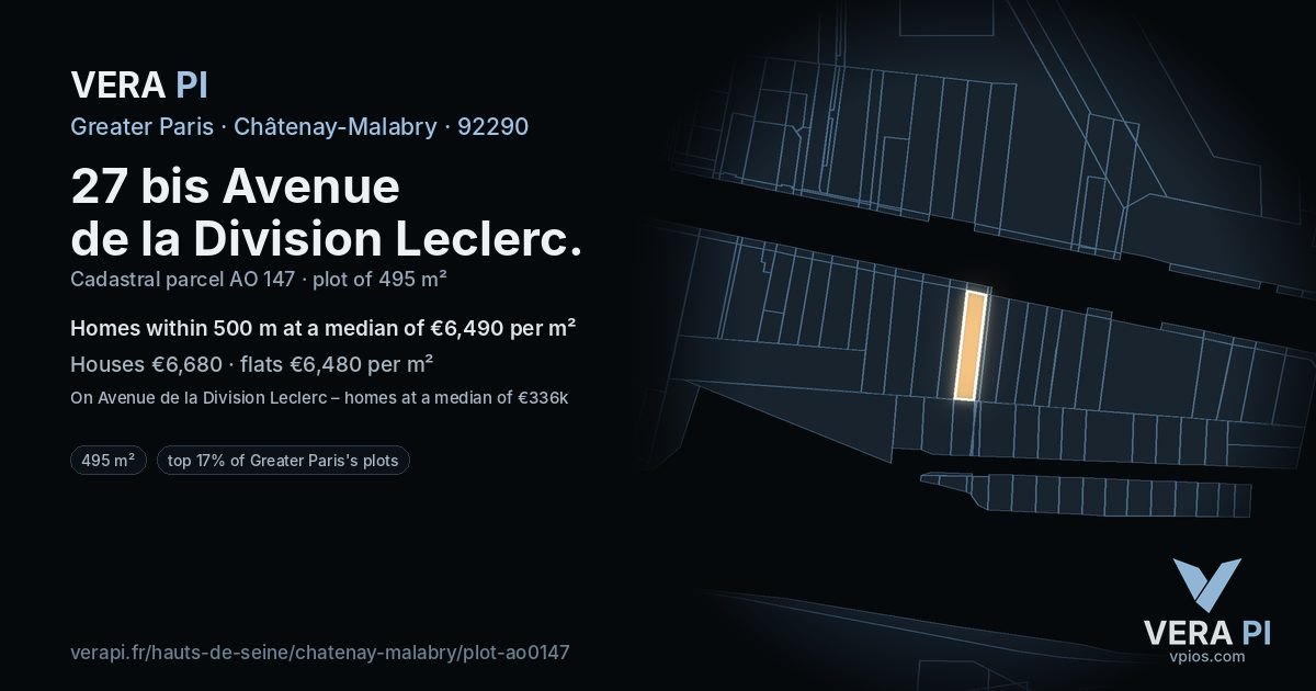 27 bis Avenue de la Division Leclerc, Châtenay-Malabry at night – the plot lit, the parcels around coloured by the prices near them