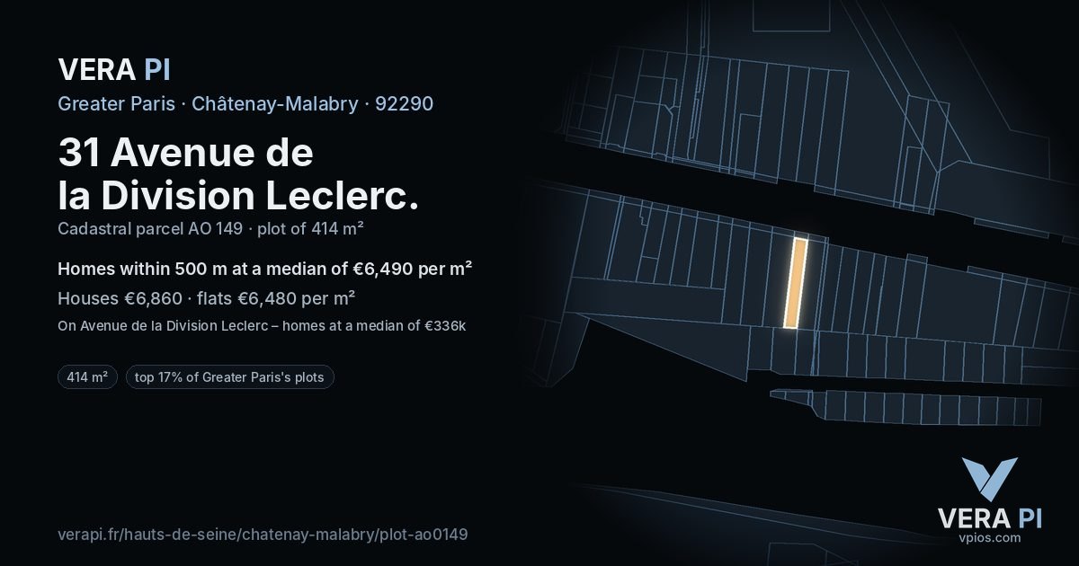 31 Avenue de la Division Leclerc, Châtenay-Malabry at night – the plot lit, the parcels around coloured by the prices near them