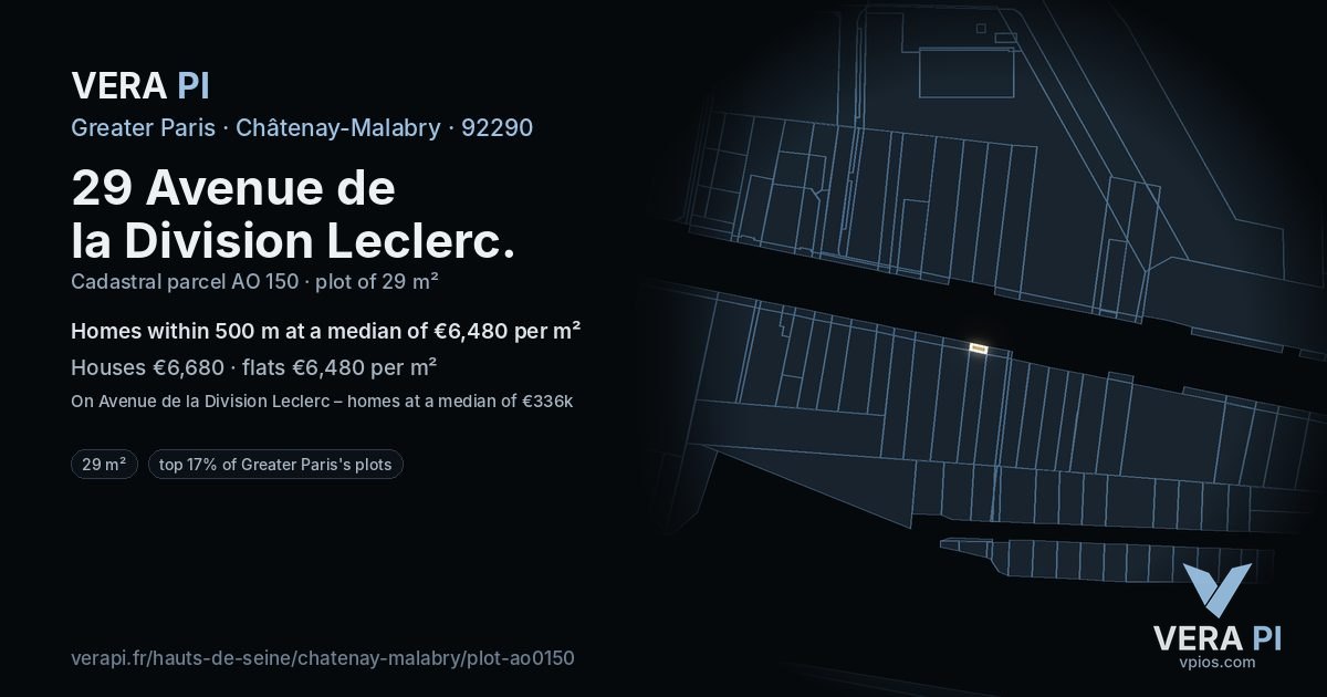 29 Avenue de la Division Leclerc, Châtenay-Malabry at night – the plot lit, the parcels around coloured by the prices near them