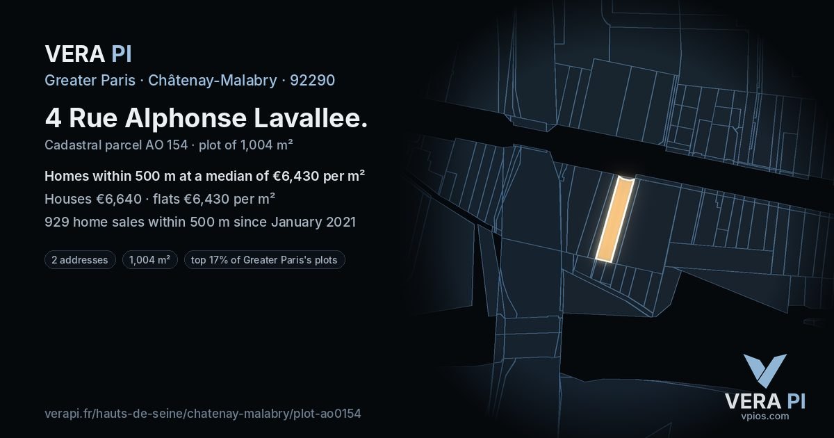 4 Rue Alphonse Lavallee, Châtenay-Malabry at night – the plot lit, the parcels around coloured by the prices near them