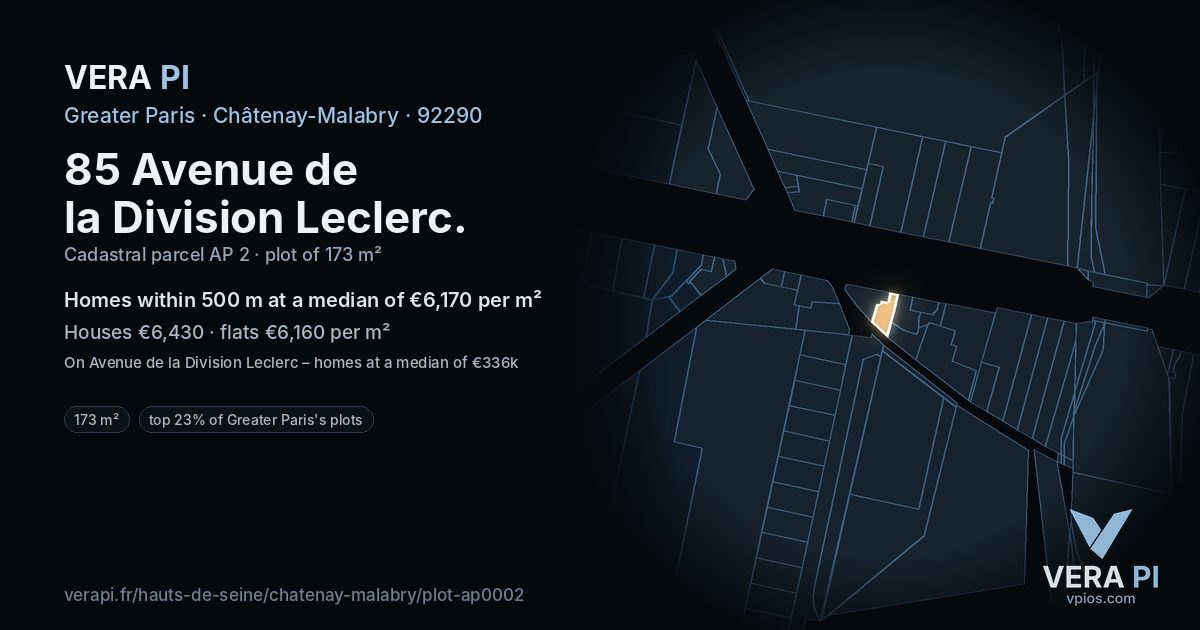 85 Avenue de la Division Leclerc, Châtenay-Malabry at night – the plot lit, the parcels around coloured by the prices near them