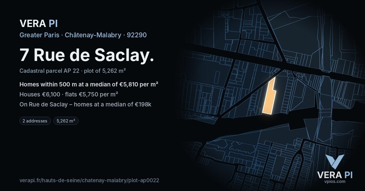 7 Rue de Saclay, Châtenay-Malabry at night – the plot lit, the parcels around coloured by the prices near them