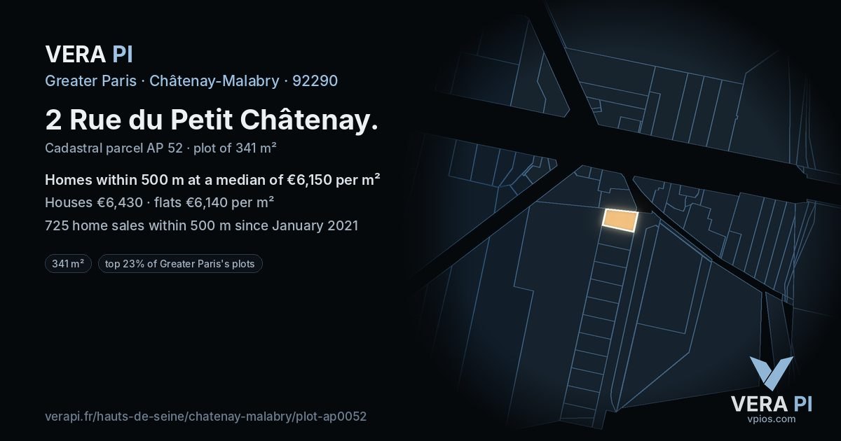 2 Rue du Petit Châtenay, Châtenay-Malabry at night – the plot lit, the parcels around coloured by the prices near them
