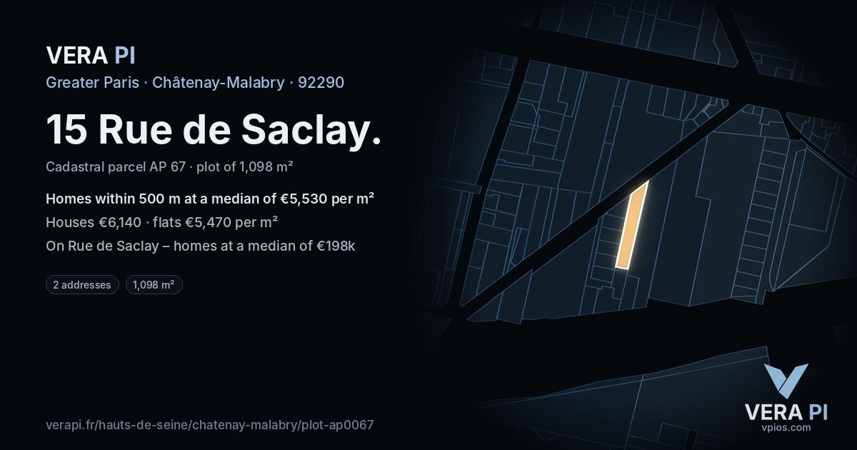 15 Rue de Saclay, Châtenay-Malabry at night – the plot lit, the parcels around coloured by the prices near them