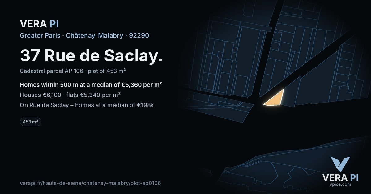37 Rue de Saclay, Châtenay-Malabry at night – the plot lit, the parcels around coloured by the prices near them
