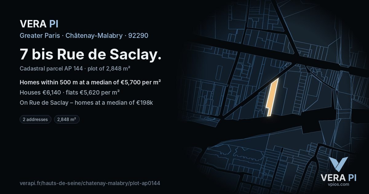 7 bis Rue de Saclay, Châtenay-Malabry at night – the plot lit, the parcels around coloured by the prices near them