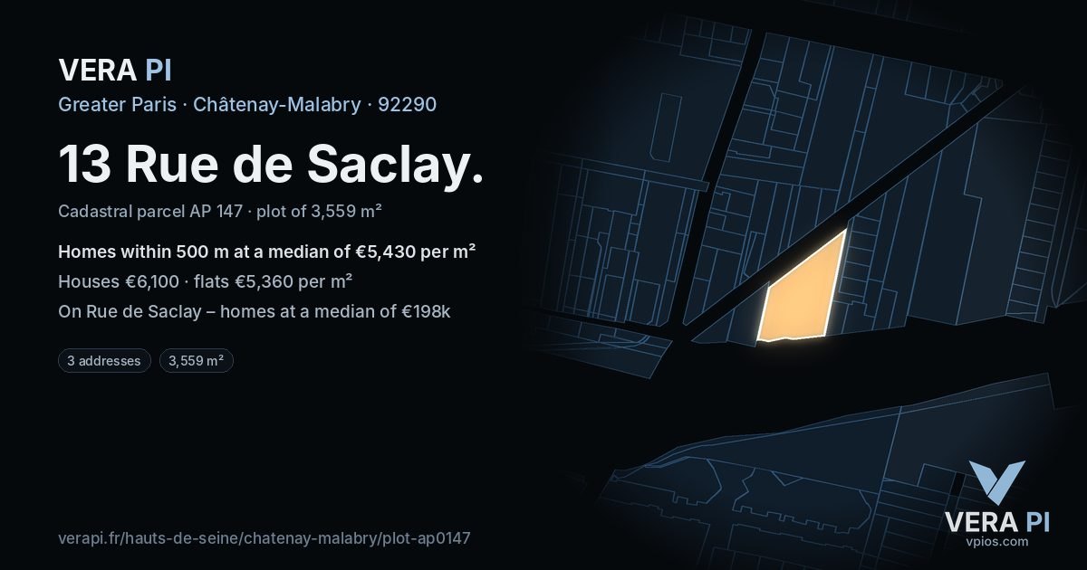 13 Rue de Saclay, Châtenay-Malabry at night – the plot lit, the parcels around coloured by the prices near them