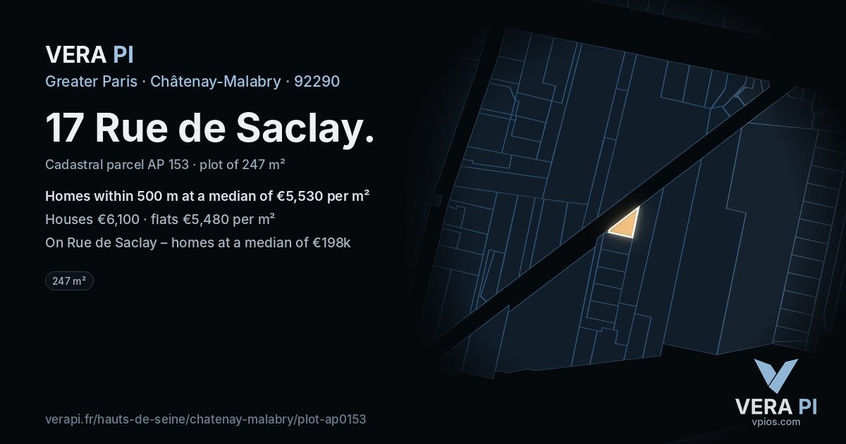 17 Rue de Saclay, Châtenay-Malabry at night – the plot lit, the parcels around coloured by the prices near them
