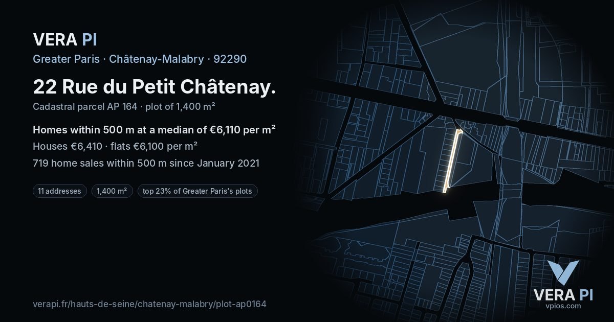 22 Rue du Petit Châtenay, Châtenay-Malabry at night – the plot lit, the parcels around coloured by the prices near them