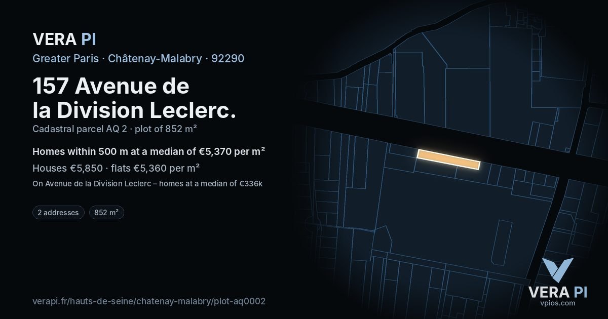 157 Avenue de la Division Leclerc, Châtenay-Malabry at night – the plot lit, the parcels around coloured by the prices near them