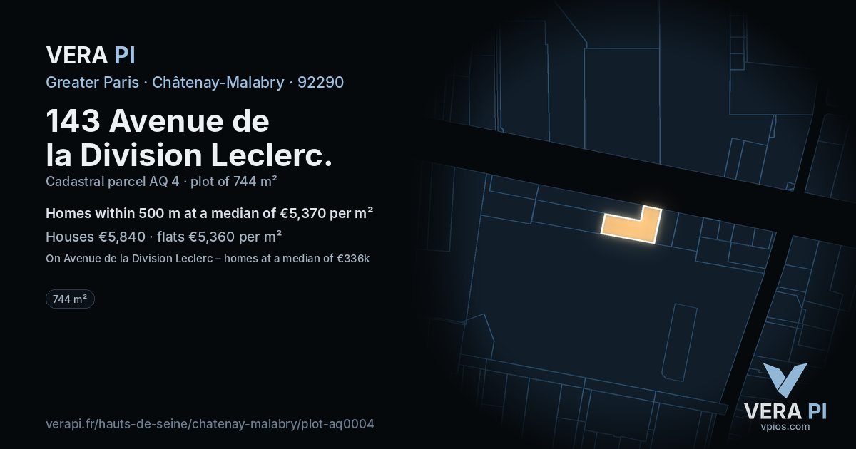 143 Avenue de la Division Leclerc, Châtenay-Malabry at night – the plot lit, the parcels around coloured by the prices near them