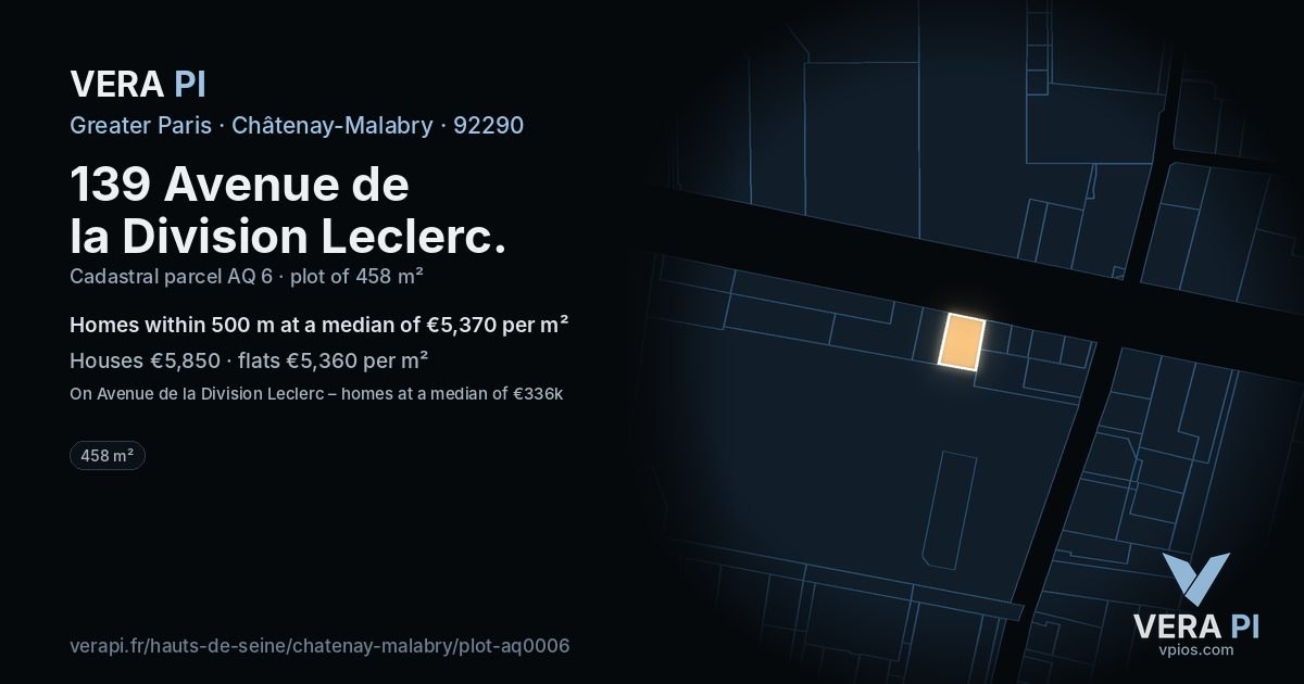 139 Avenue de la Division Leclerc, Châtenay-Malabry at night – the plot lit, the parcels around coloured by the prices near them