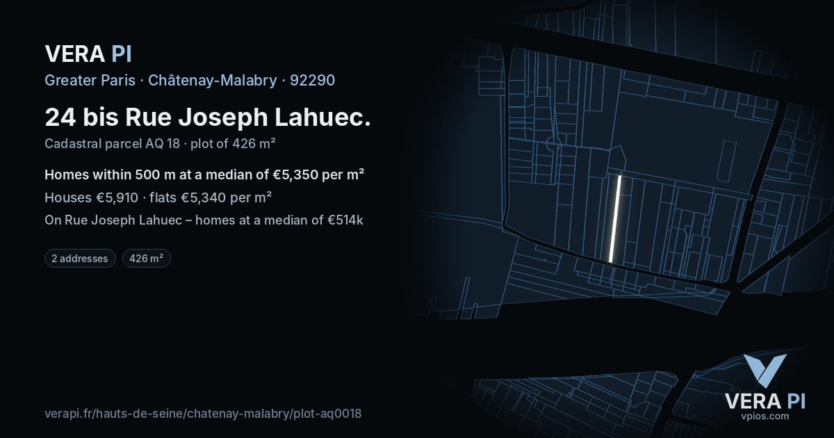 24 bis Rue Joseph Lahuec, Châtenay-Malabry at night – the plot lit, the parcels around coloured by the prices near them
