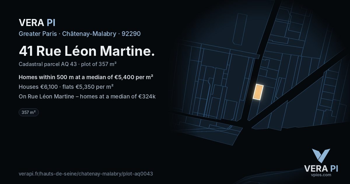 41 Rue Léon Martine, Châtenay-Malabry at night – the plot lit, the parcels around coloured by the prices near them