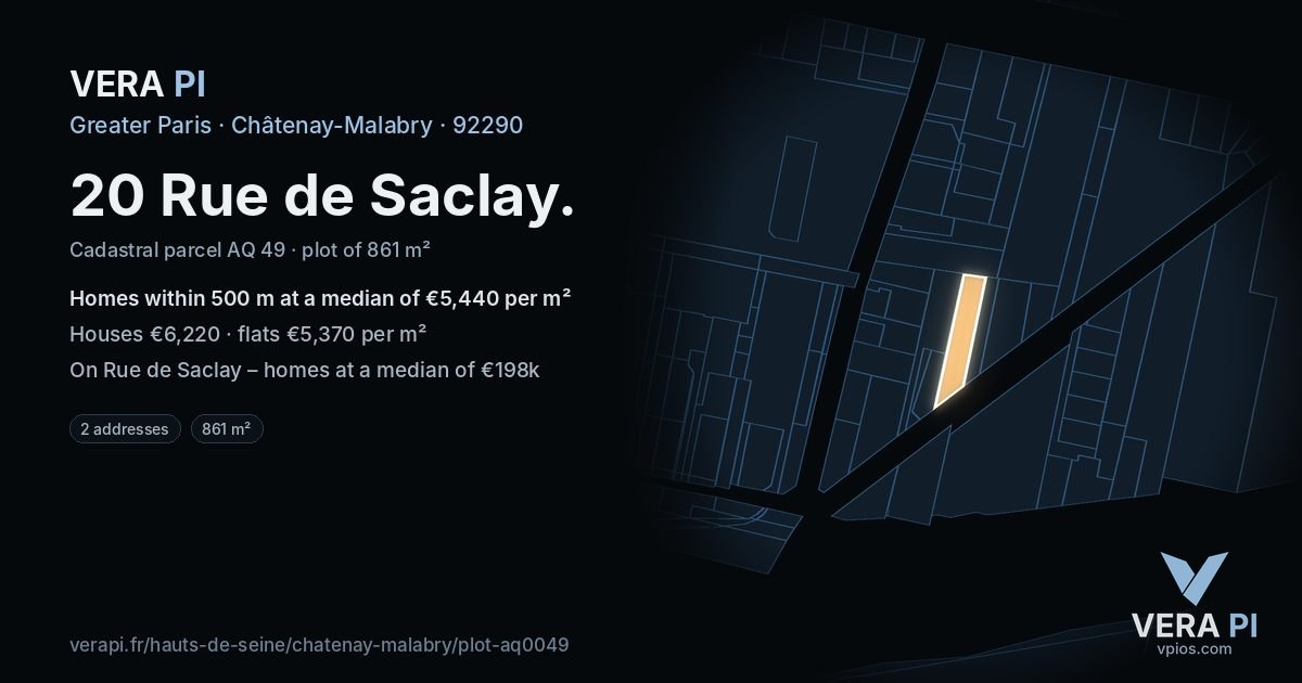 20 Rue de Saclay, Châtenay-Malabry at night – the plot lit, the parcels around coloured by the prices near them