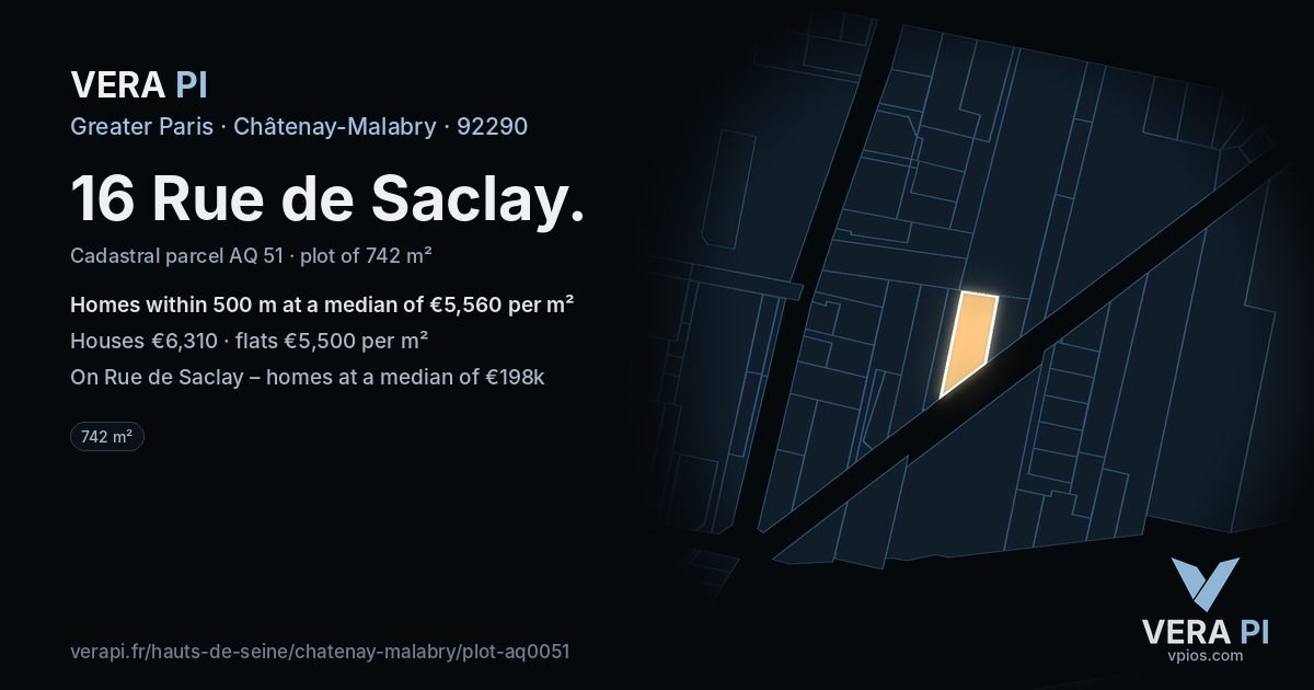 16 Rue de Saclay, Châtenay-Malabry at night – the plot lit, the parcels around coloured by the prices near them