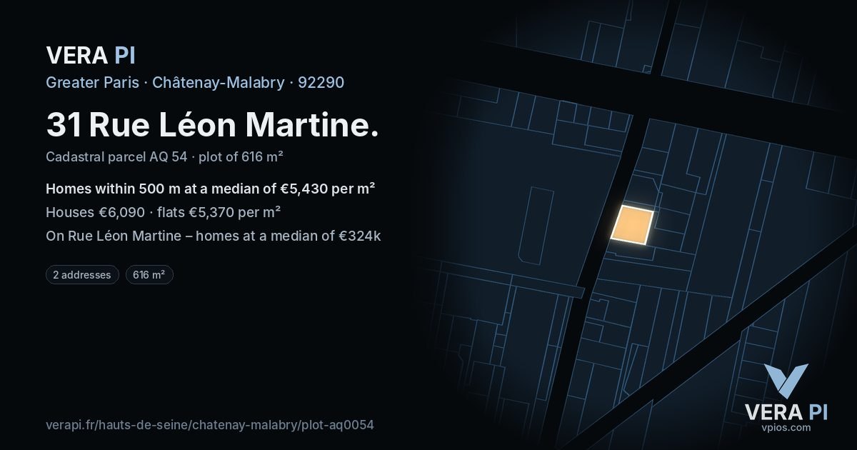 31 Rue Léon Martine, Châtenay-Malabry at night – the plot lit, the parcels around coloured by the prices near them