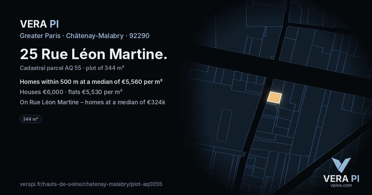 25 Rue Léon Martine, Châtenay-Malabry at night – the plot lit, the parcels around coloured by the prices near them