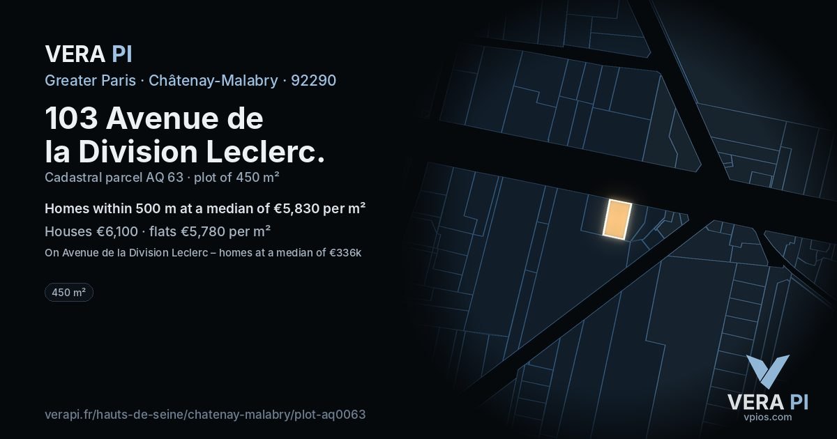 103 Avenue de la Division Leclerc, Châtenay-Malabry at night – the plot lit, the parcels around coloured by the prices near them