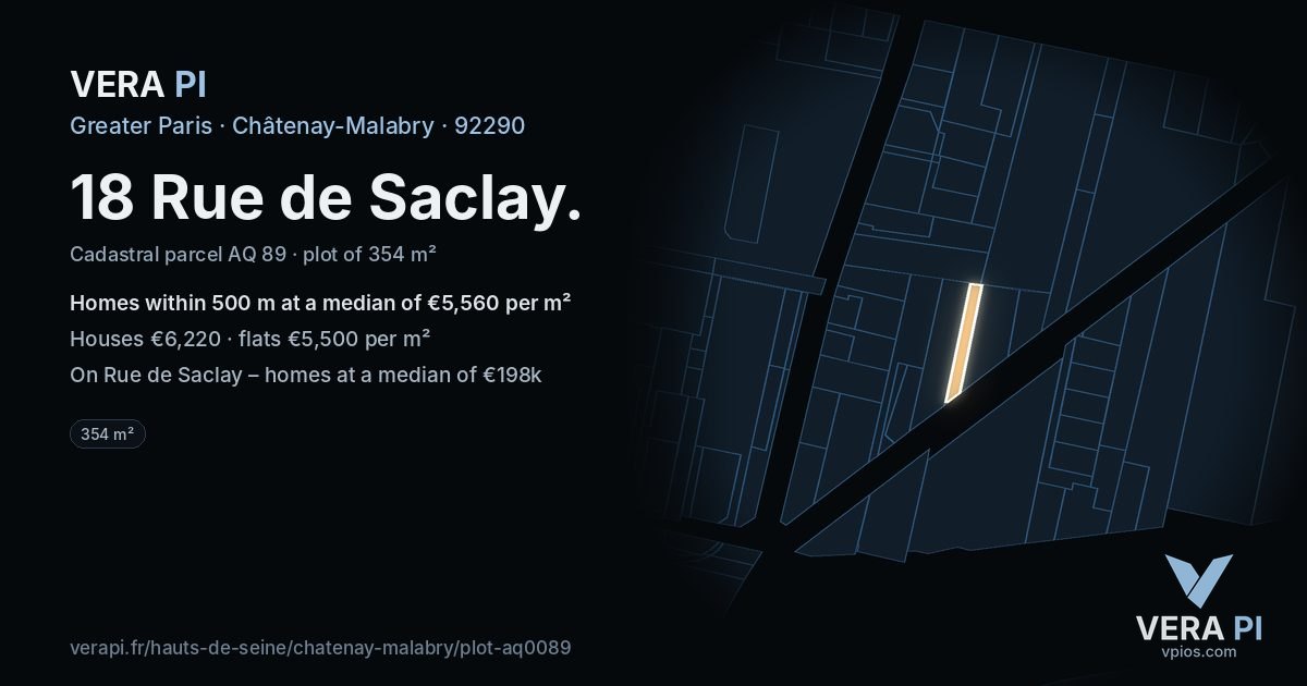 18 Rue de Saclay, Châtenay-Malabry at night – the plot lit, the parcels around coloured by the prices near them