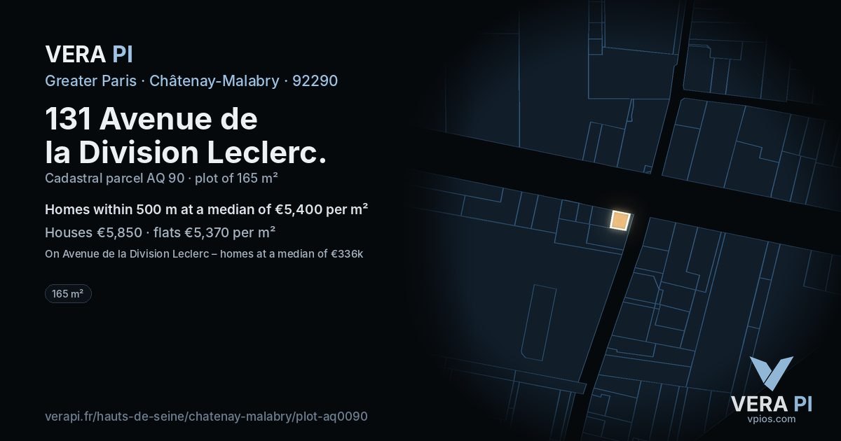 131 Avenue de la Division Leclerc, Châtenay-Malabry at night – the plot lit, the parcels around coloured by the prices near them