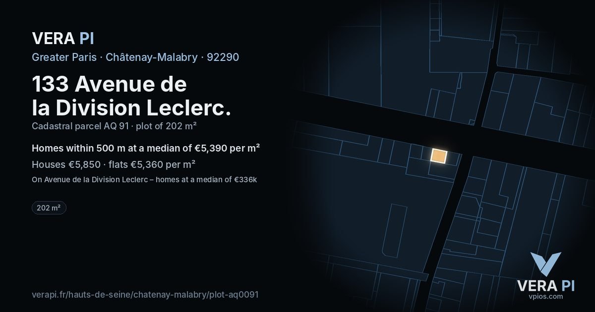 133 Avenue de la Division Leclerc, Châtenay-Malabry at night – the plot lit, the parcels around coloured by the prices near them