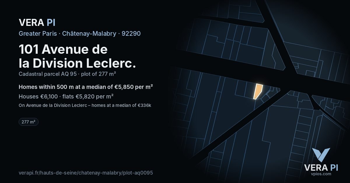 101 Avenue de la Division Leclerc, Châtenay-Malabry at night – the plot lit, the parcels around coloured by the prices near them