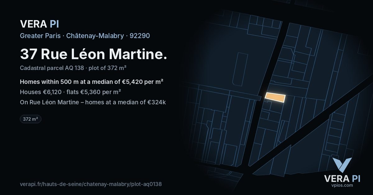 37 Rue Léon Martine, Châtenay-Malabry at night – the plot lit, the parcels around coloured by the prices near them