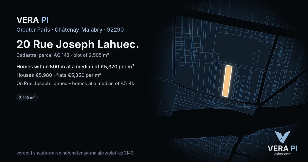 20 Rue Joseph Lahuec, Châtenay-Malabry at night – the plot lit, the parcels around coloured by the prices near them
