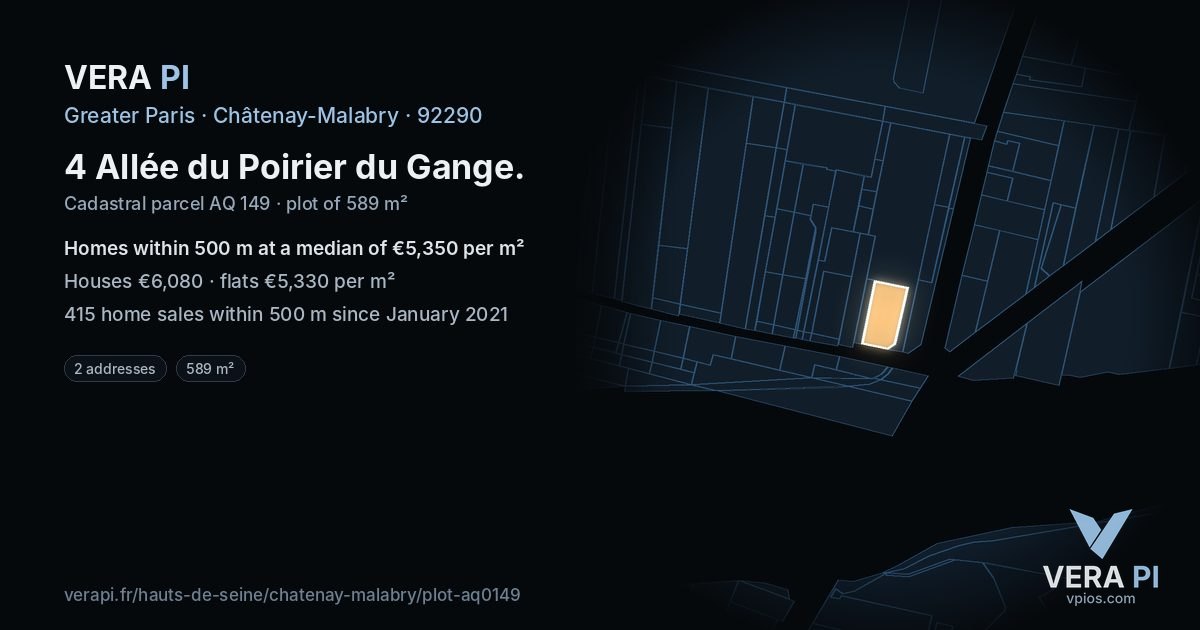 4 Allée du Poirier du Gange, Châtenay-Malabry at night – the plot lit, the parcels around coloured by the prices near them