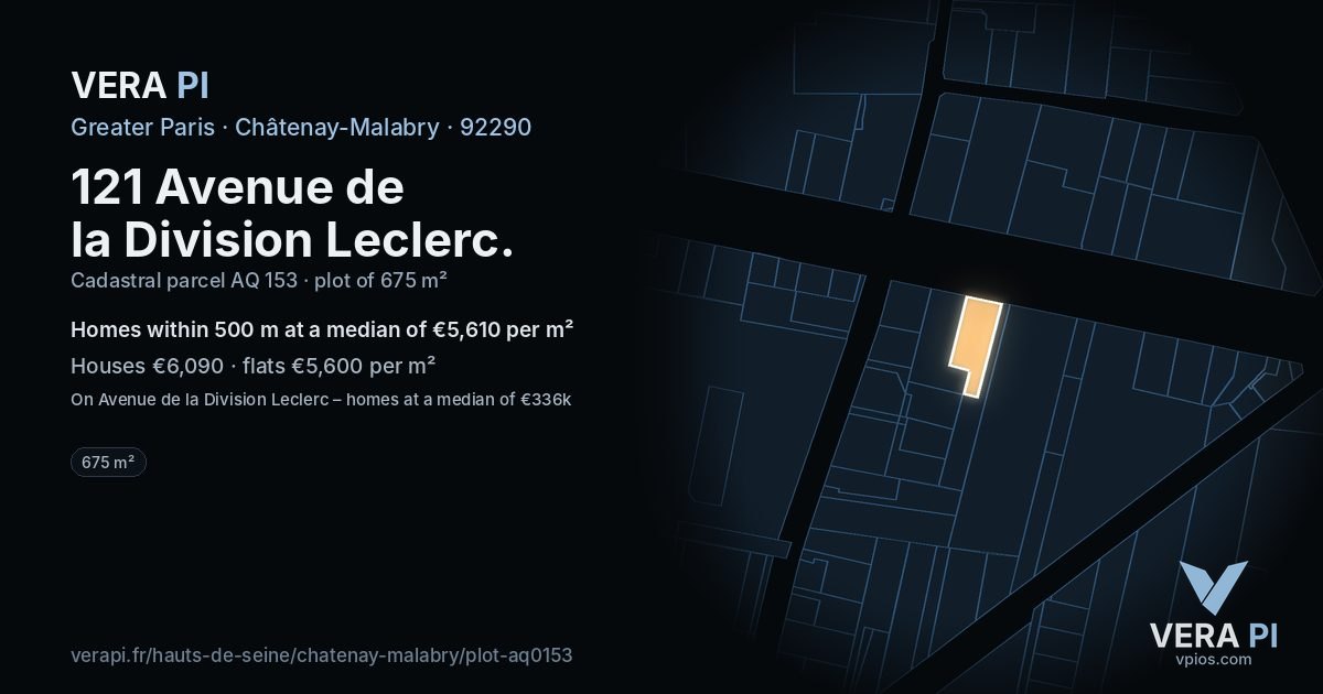 121 Avenue de la Division Leclerc, Châtenay-Malabry at night – the plot lit, the parcels around coloured by the prices near them