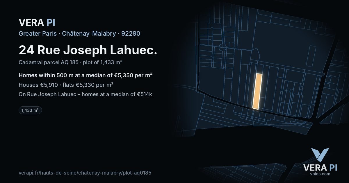 24 Rue Joseph Lahuec, Châtenay-Malabry at night – the plot lit, the parcels around coloured by the prices near them